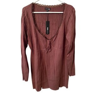 NWT Fashion Nova Isadora Sweater Mini Dress Mocha Brwn Lace Trim Ribbed Knit 2XL